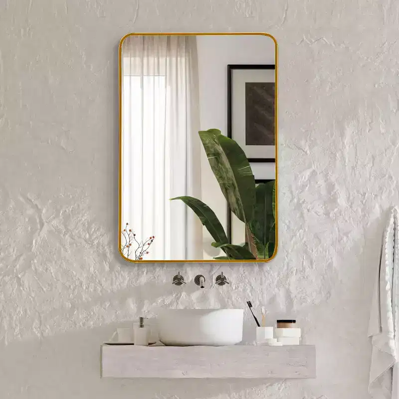 Gold Metal Framed Rectangular Bathroom Wall Mirror - Stylish & Durable