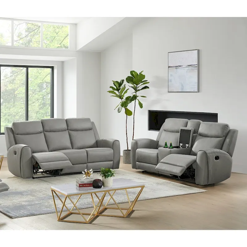 Wesley Transitional Reclining Sofa and Chair, Gray