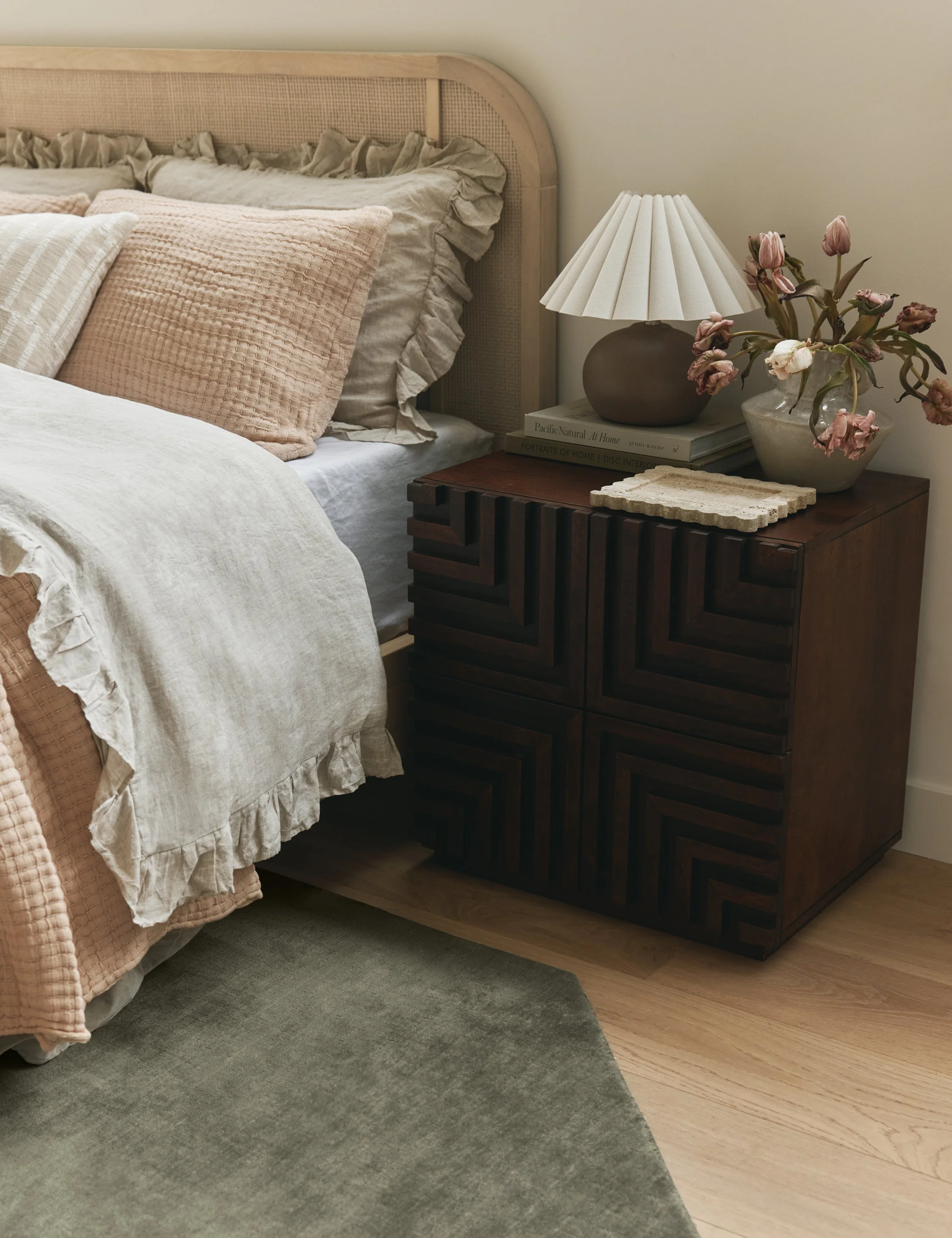 Nightstand An easy upgrade for your modern bedroom, this wooden nightstand features dimensional design on the front for a sculptural edge.