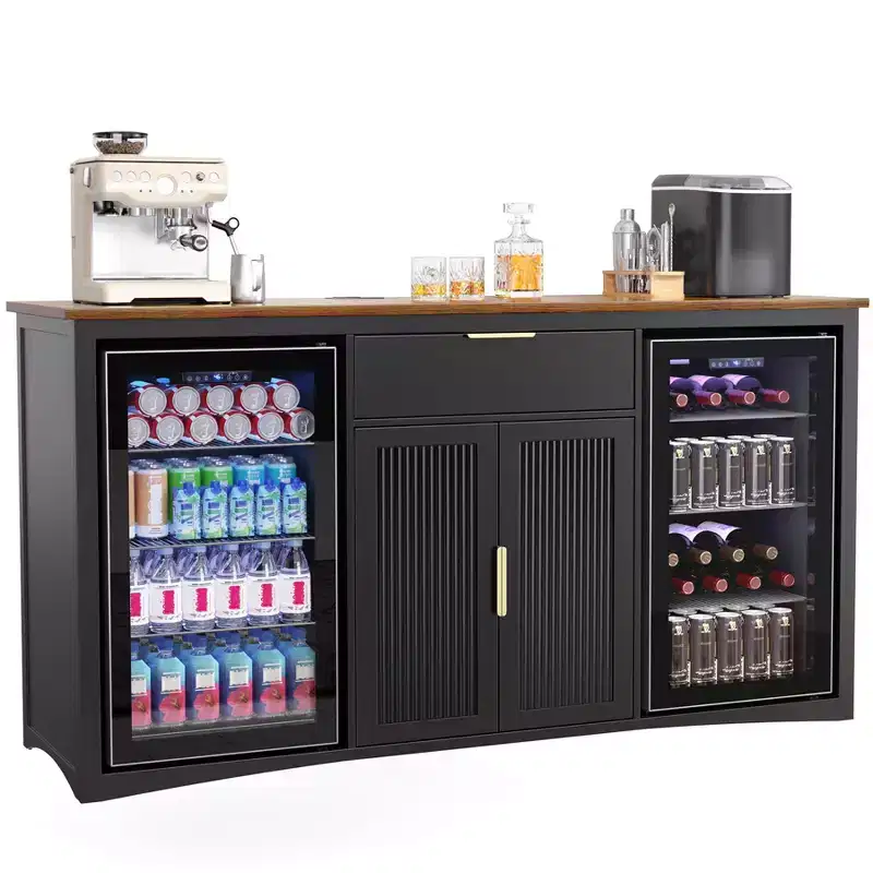 GDLF Long Coffee Bar Cabinet with Fridge Space, 70.1 Modern Wine Liquor Cabinet