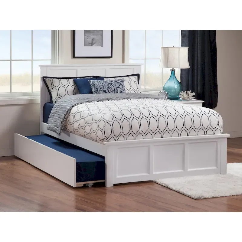 White Full Platform Bed with Twin Trundle & Turbo Charger
