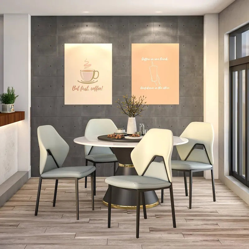 Leather Dining Chair in Black Iron Modern Upholstered Accent Kitchen Side Chair