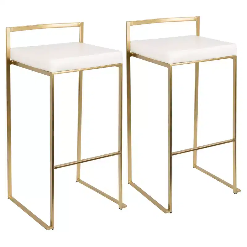 Set of 2 31.5" Fuji Contemporary Barstools White - LumiSource: Upholstered, Stackable, Metal Frame