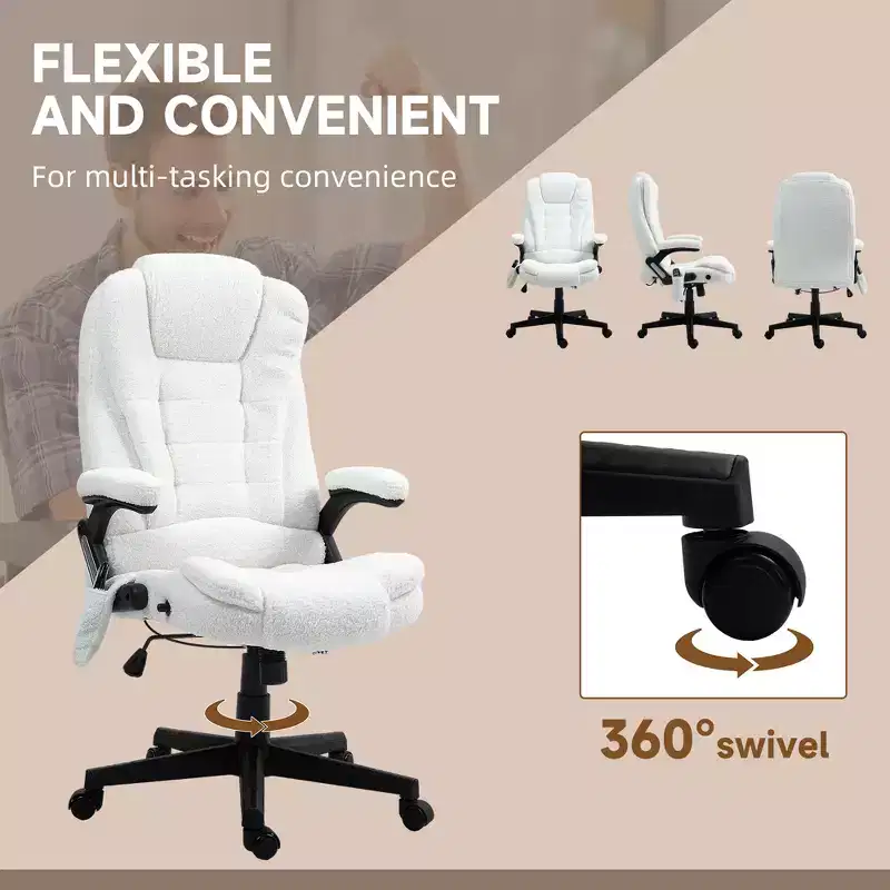 Vinsetto 6 Point Vibrating Massage Office Chair with Heat, Velvet High Back Executive Office Chair with Reclining Backrest, Armrests