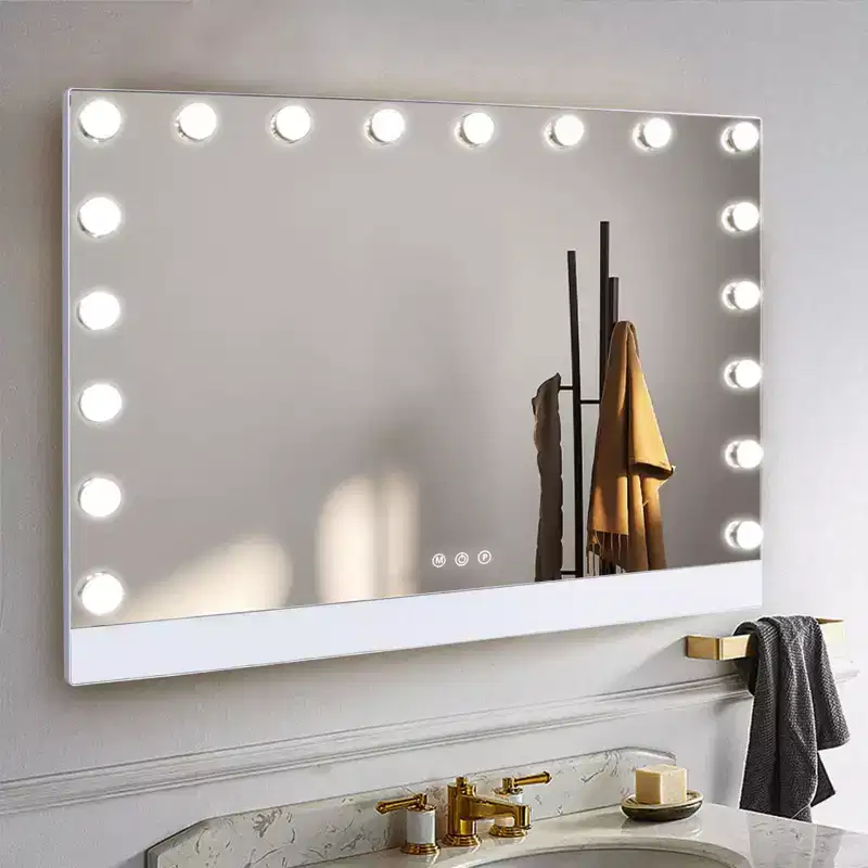 Modern Vanity Mirror with LED Lights, Remote Control, Charging Port and Phone Holder