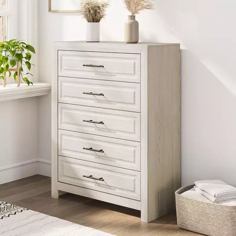 5 Drawers Dresser, 47.24 Tall Wood Dresser Chest of Drawer, Rustic Storage Dresser Organizer with and Vintage Handle for Bedroom Closet Hallway
