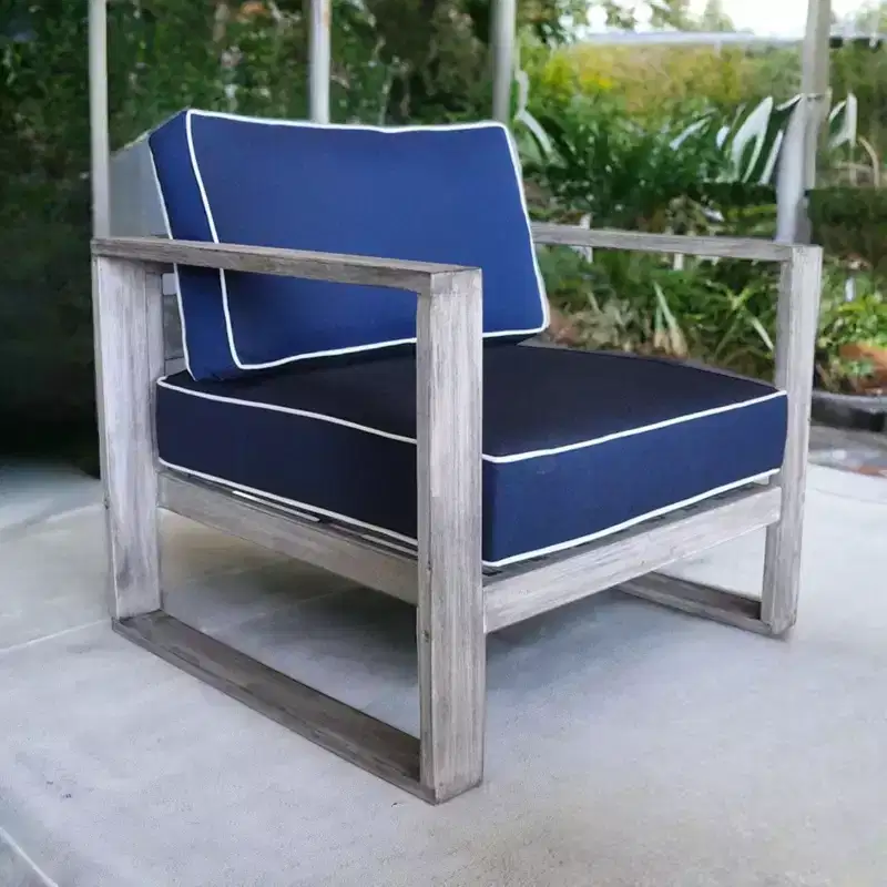 Courtyard Casual Driftwood Gray Teak Modern North Shore Outdoor Club Chair with Cushions