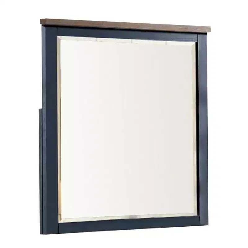 36 Inch Dresser Mirror, Blue Pinewood Frame, Dark Brown Top