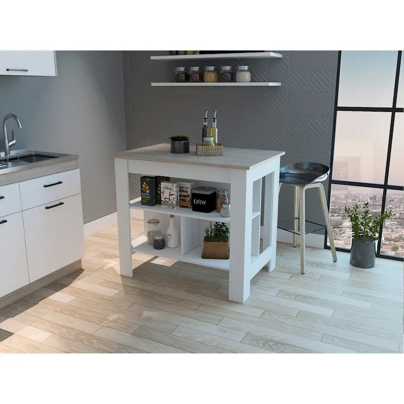 Rockaway 3-Shelf Kitchen Island Dark Brown and Onix