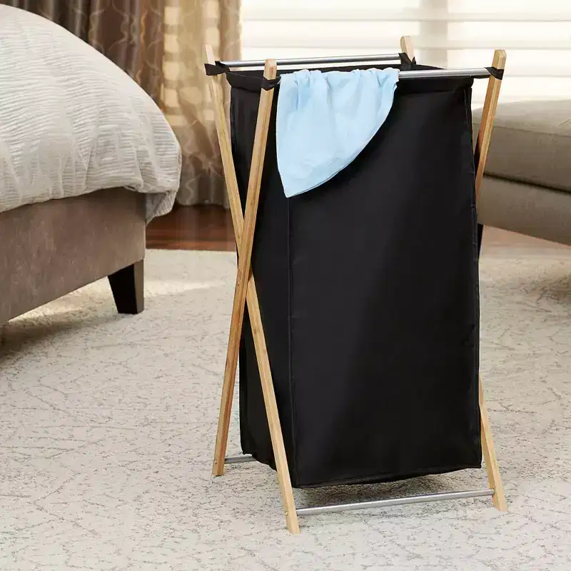 X-Frame Bamboo Hamper, Washable Liner and Bamboo Frame, Natural