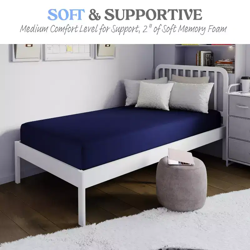 Blue Water-Resistant Memory Foam Mattress with Zippered Cover