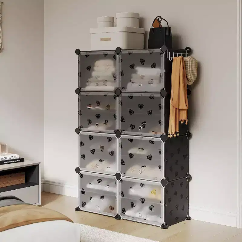 Detachable 8-Tier Shoe Rack, 32-Pair Expandable Organizer with Door for Entryway & Bedroom, Black