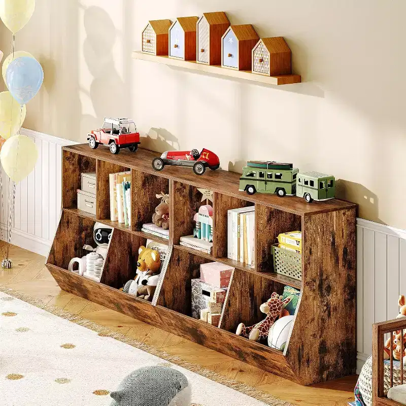 ACOINEL 35.4 Kids Bookshelf with Bookcase Footboard - Toy Storage Cubby, Children's Toy Shelf & 5-Cubby Storage Cabinet