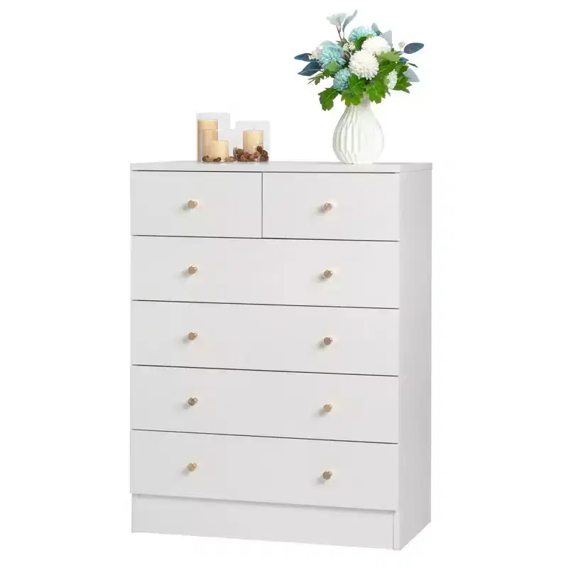 6-Drawer White Chest of Drawers, 25.98 in. W