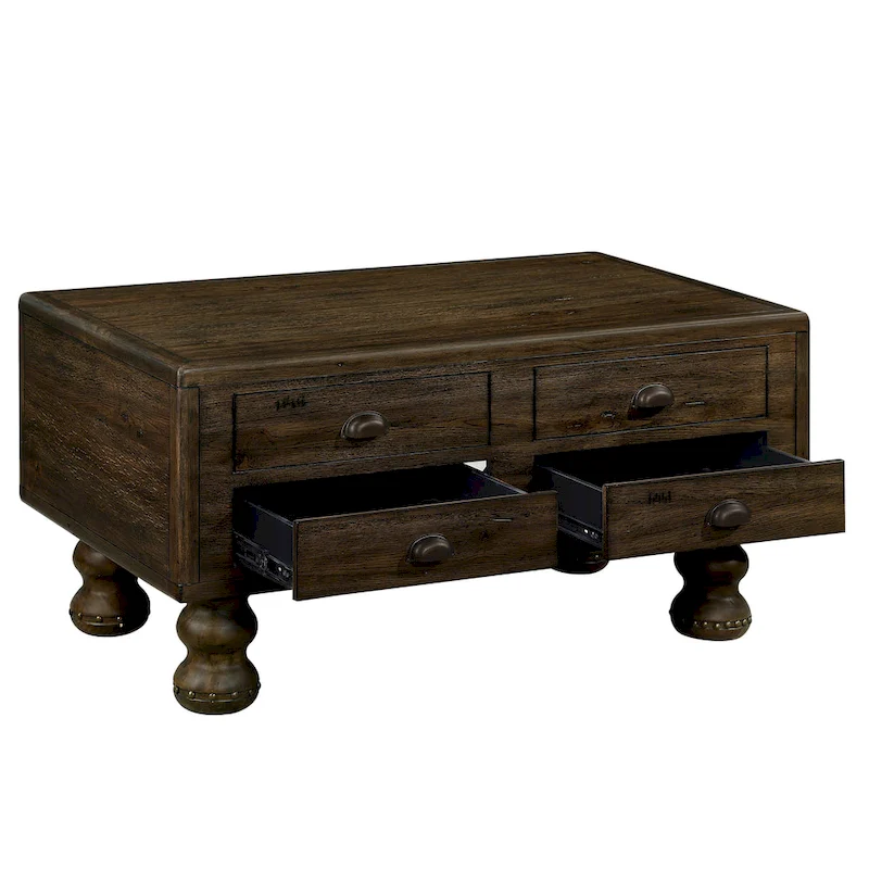 Solid Wood Rectangle Coffee Table with 4 Drawers