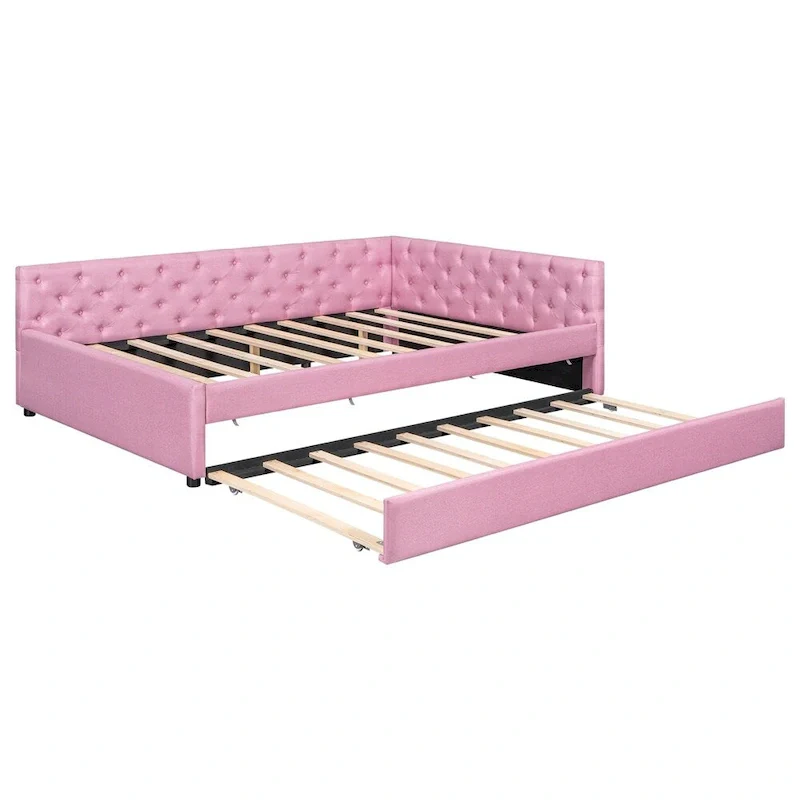 Full XL Size Upholstered Tufted Button Platform Bed