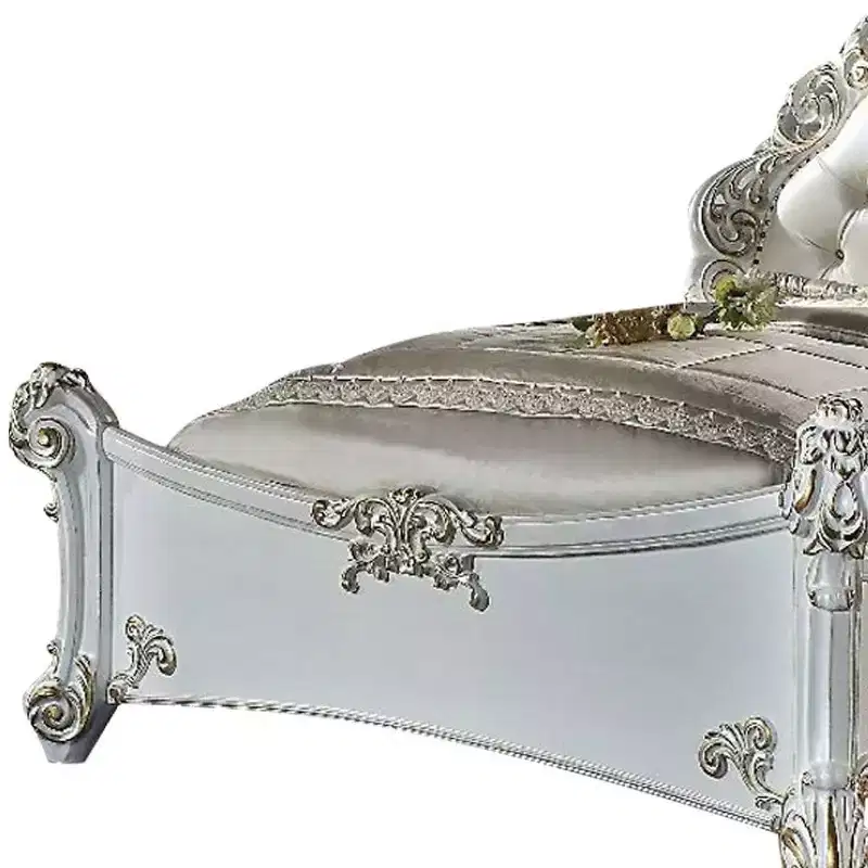 100" California King Bed Vendome Bed Synthetic Leather and Antique Pearl Finish - Acme Furniture