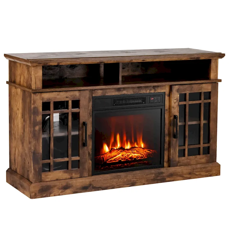 Gymax 48 TV Stand Console Cabinet w/ Fireplace Entertainment Center