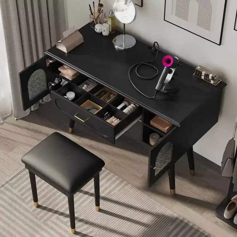Whisen Elegant Vanity Makeup Table & Chair Set, Modern Dressing Table with Organizer, Writing Desk