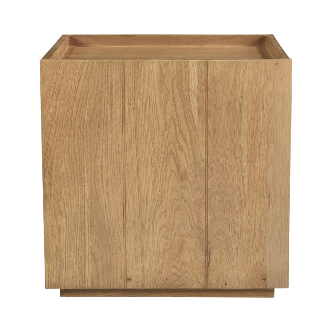 Contemporary Solid Oak Nightstand with Magnetic Single-Door Cabinet for Bedroom