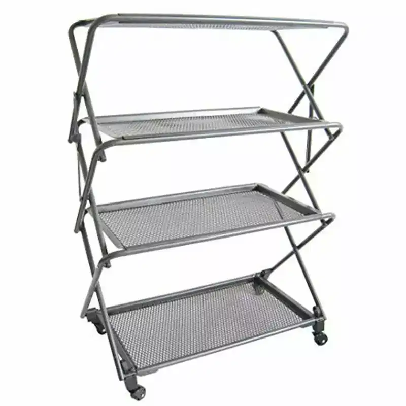 Zenithen Limited Four Shelf Folding Rack with Fold-Away Wheels