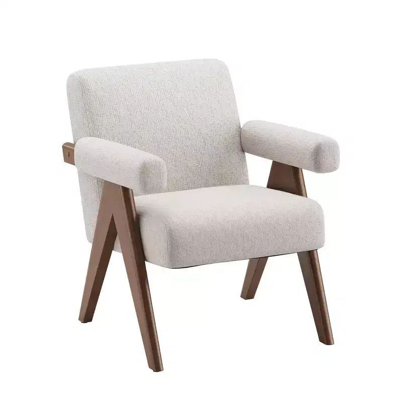 Modern Accent Chair  Upholstered Solid Wood Frame Armchair with Ergonomic Recline for Living Room, Bedroom & Small Place