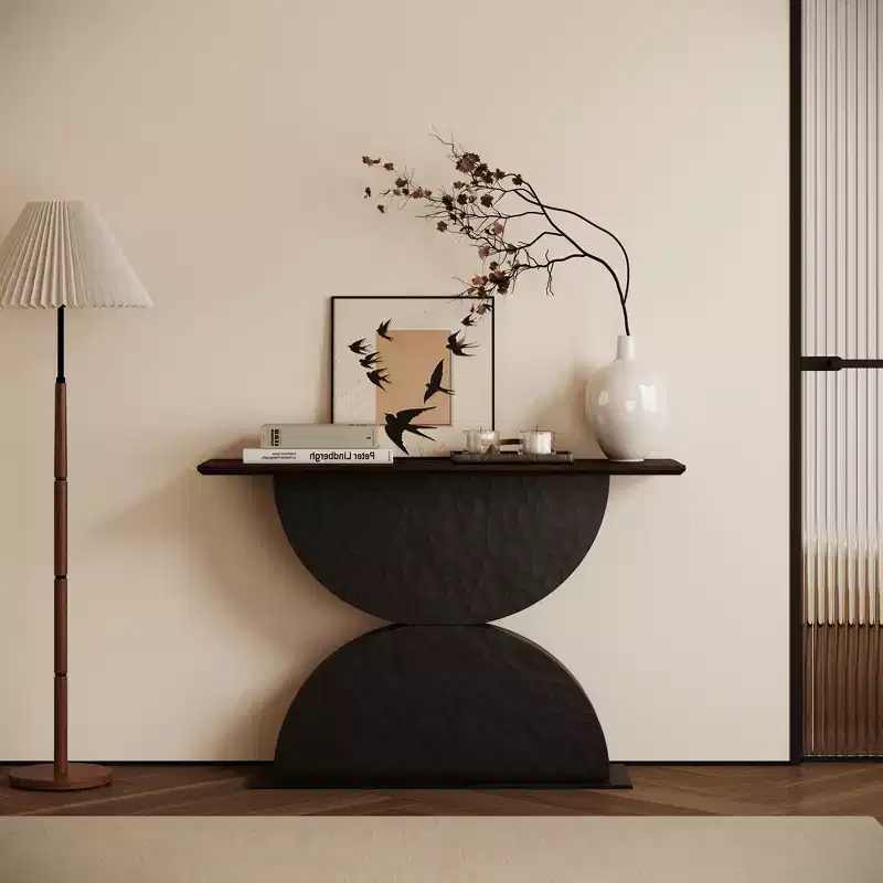 GDFStudio Avrit Modern 47'' Double Semi-Circles Console Table with 3D Hammered Texture Base