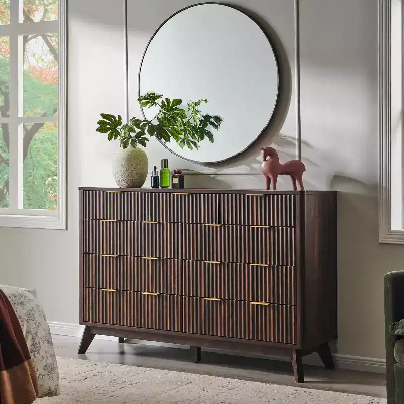 BALHAM TRADE-Curved Profile Fluted 9 Drawer Dresser 54 Tall Modern Chest Wood Organizer