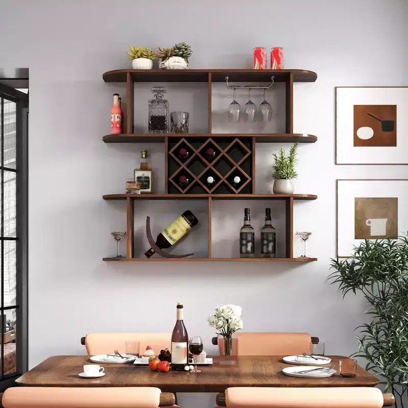 CuisinSmart Wall Mounted Wine Rack, 3-Tier Large Capacity Hanging Bar Shelf Wine Glass Holder Wine Bottle Display Shelf for Kitchen Dining Room Decor