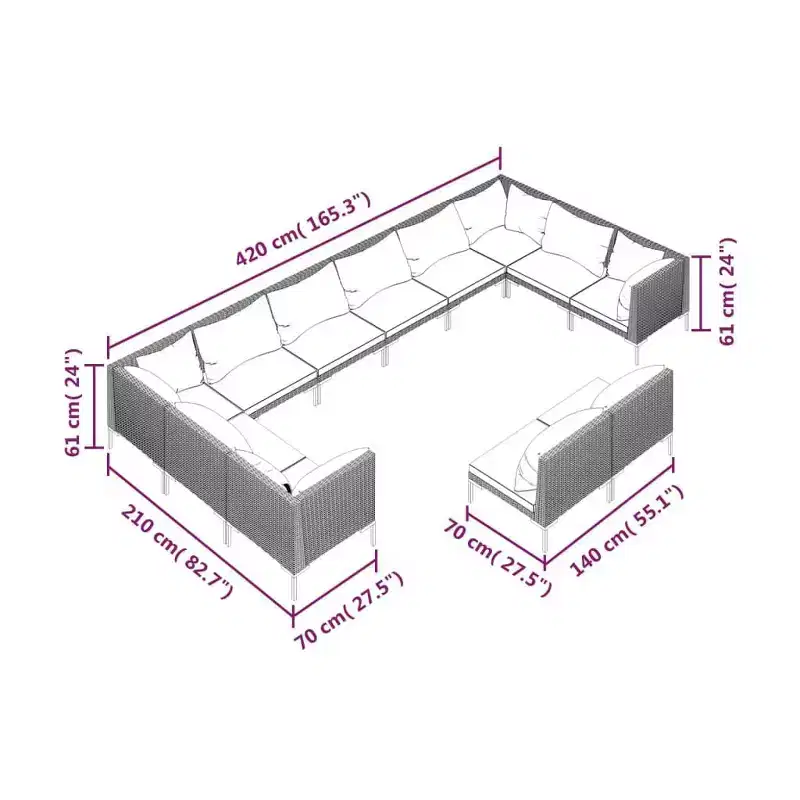 vidaXL Garden Lounge Set Dark Grey Poly Rattan Large Modular