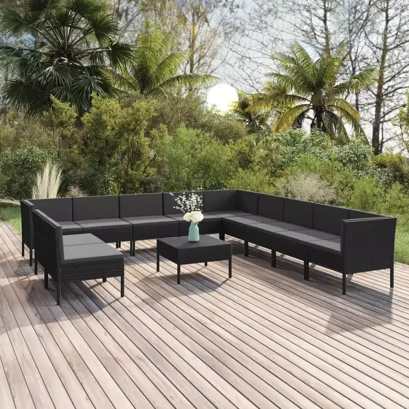 vidaXL Garden Lounge Set Patio Sectional Sofa Couch Outdoor Poly Rattan Black
