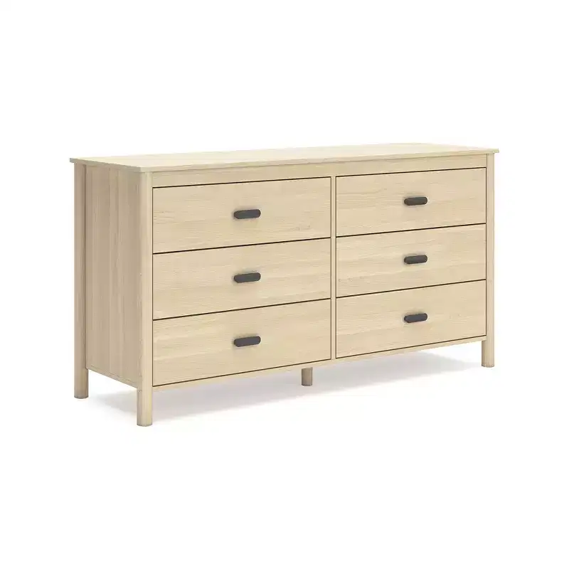 Six Drawer Dresser in Tan, Natural Ash Wood Grain Finish