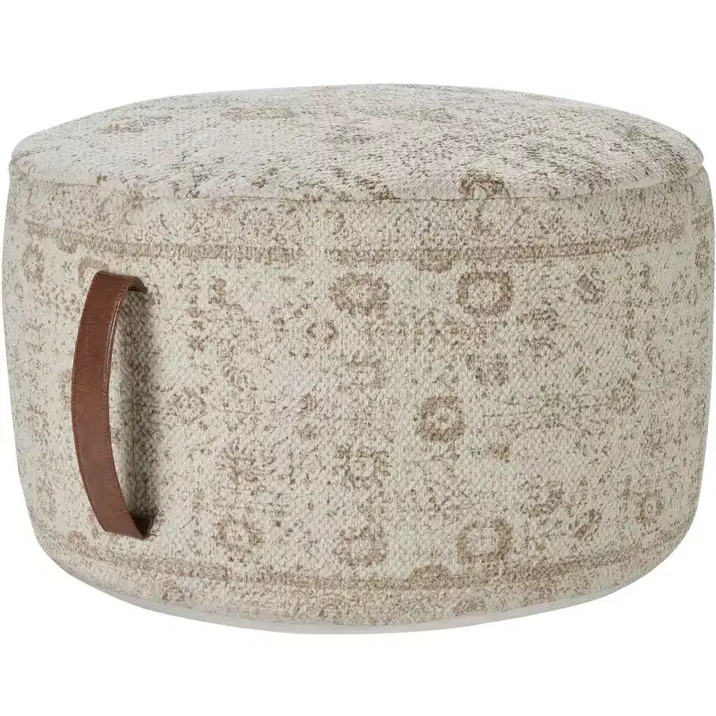 Nourison Handcrafted Vintage Floral 20 x 20 x 12 Indoor Drum Pouf with Handle