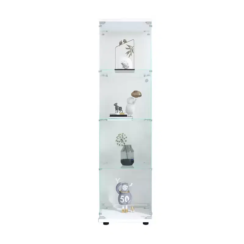 MAYEERTY Glass Display Cabinet 4 Shelves with Door Floor Standing Curio 64.7x16.7x14.3 Inches Living Room Bedroom Office White