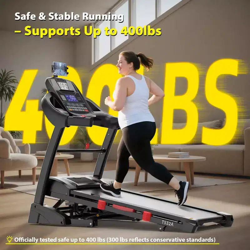 Folding Treadmill 400lb Capacity, 5.0HP Treadmill with 20% Incline for Home, 18'' Wide and Thickened Deck, 0.6-12MPH