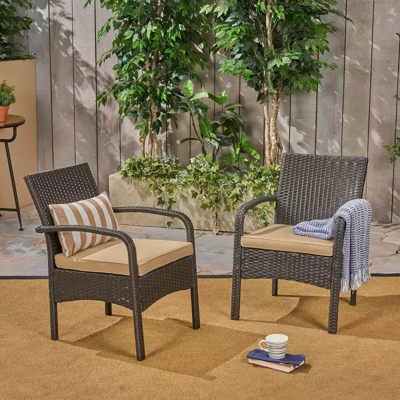 GDFStudio Kilburn Outdoor Wicker Club Chairs with Cushion (Set of 2)