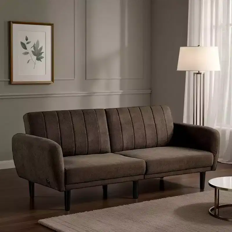 Royal Hampton Fold Out Futon Sofa Bed, Dark Brown, Retro Channel Tufted Back