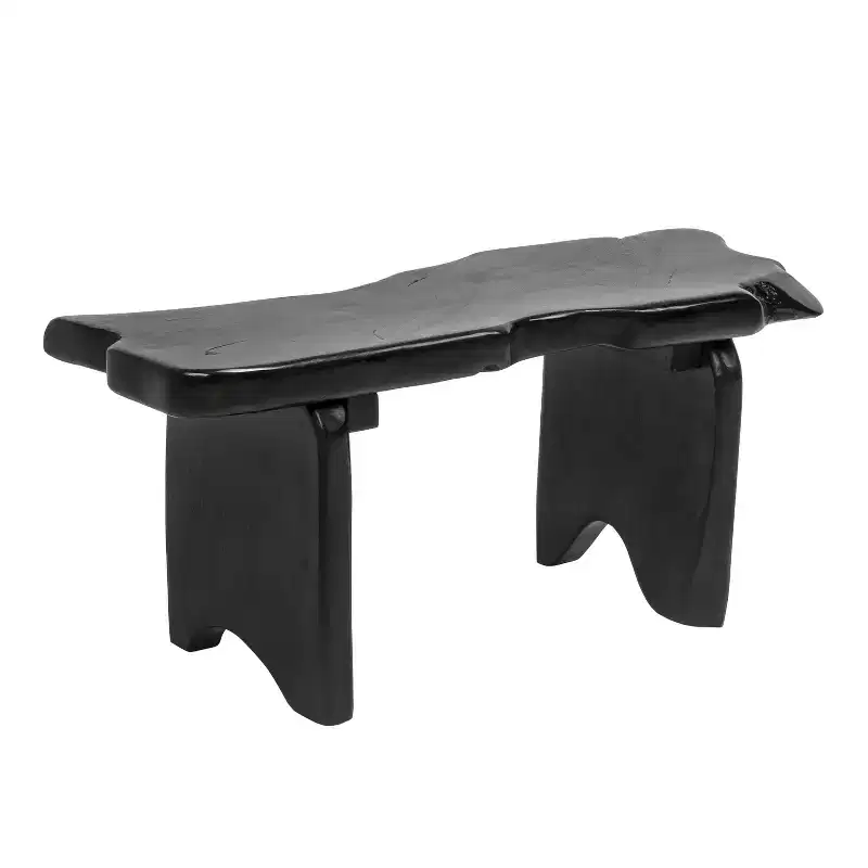 35.4 Handcrafted Rustic Minimalist Live Edge Solid Teak Wood Entryway Bench