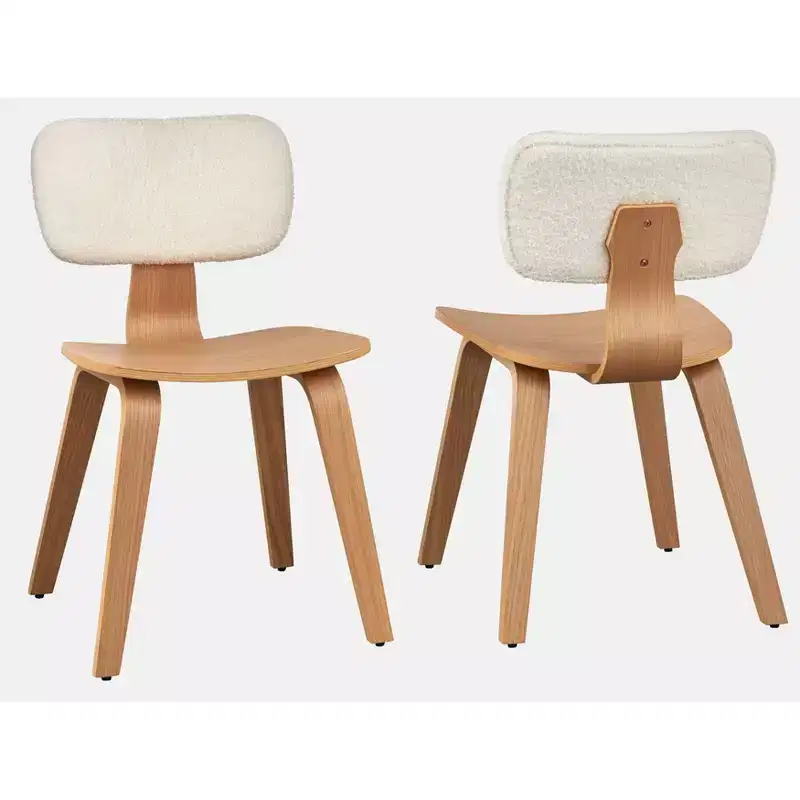 Lifestorey Set of 2 Sigrid Mid Century Modern Dining Chair Natural Light Oak/White: Upholstered Polyester, Foam Filled, Wood Frame