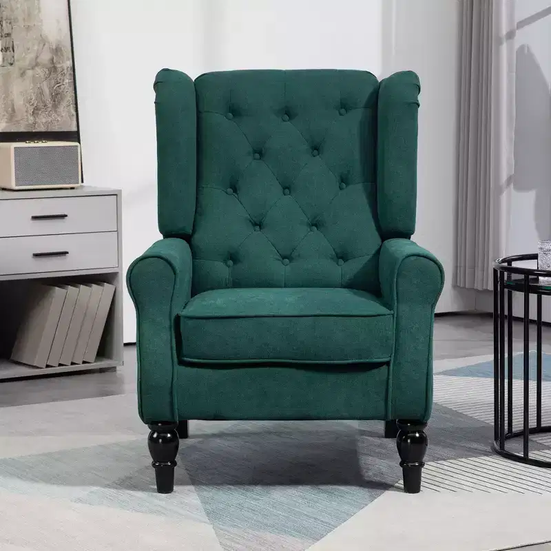 Okak Accent Chair Button-Tufted Living Room Chair with Upholstered Rounded Cushion High Wingback Armchair with Wood Legs for Lounge Bedroom