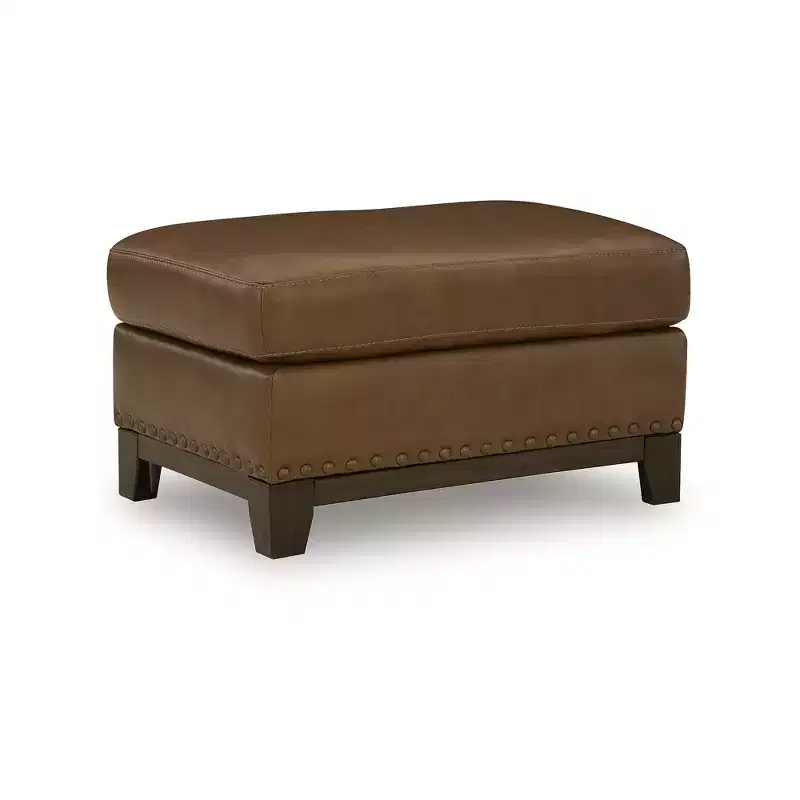 Amber Ottoman, Top Grain Leather Cushion with Nailhead Trim