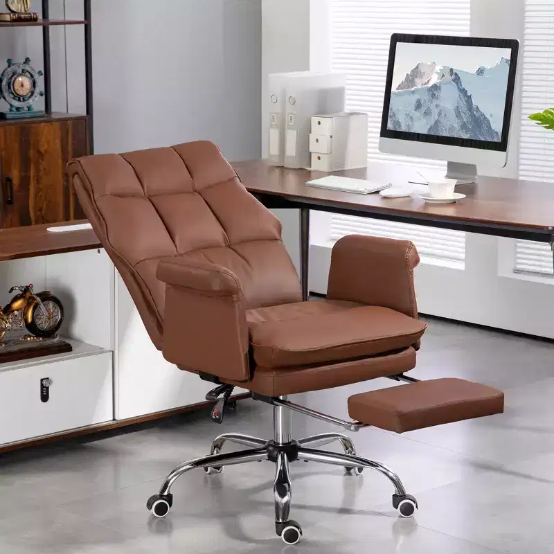 Okak Executive Office Chair, Ergonomic Desk Chair with Foldable Footrest, Upholstered Swivel Chair for Office, Study, Brown