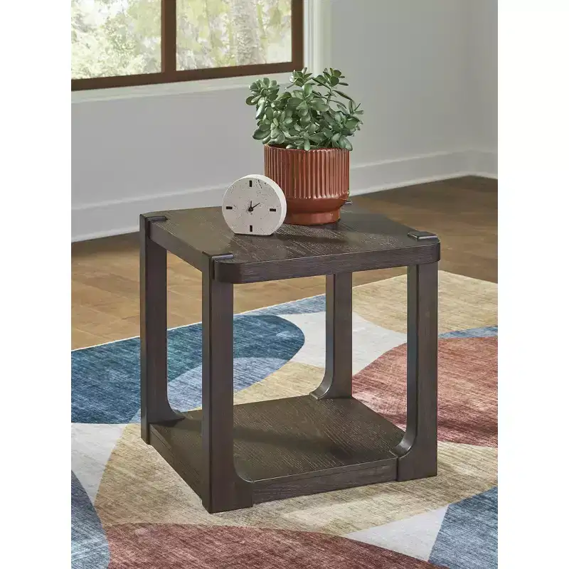 Rectangular End Table with Storage Shelf, Dark Brown, Contemporary Style
