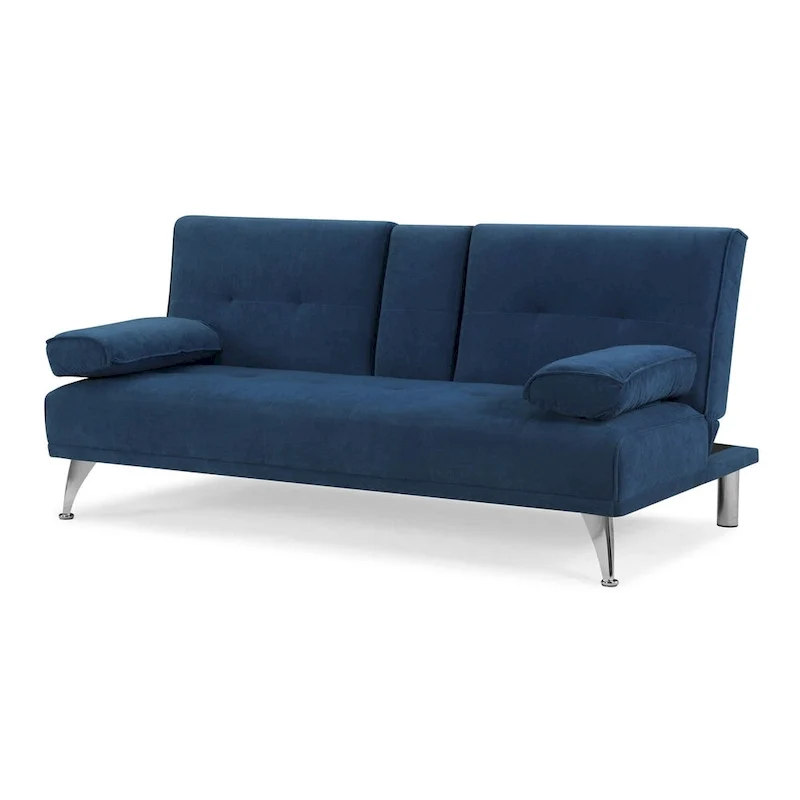 3-Seat Convertible Sofa Chaise with Sleeper – Navy, Twin, 1-Person Sleeper