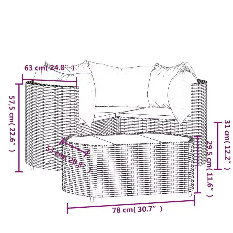 vidaXL Patio Furniture Set Modern Lounge Set with Cushions Poly Rattan