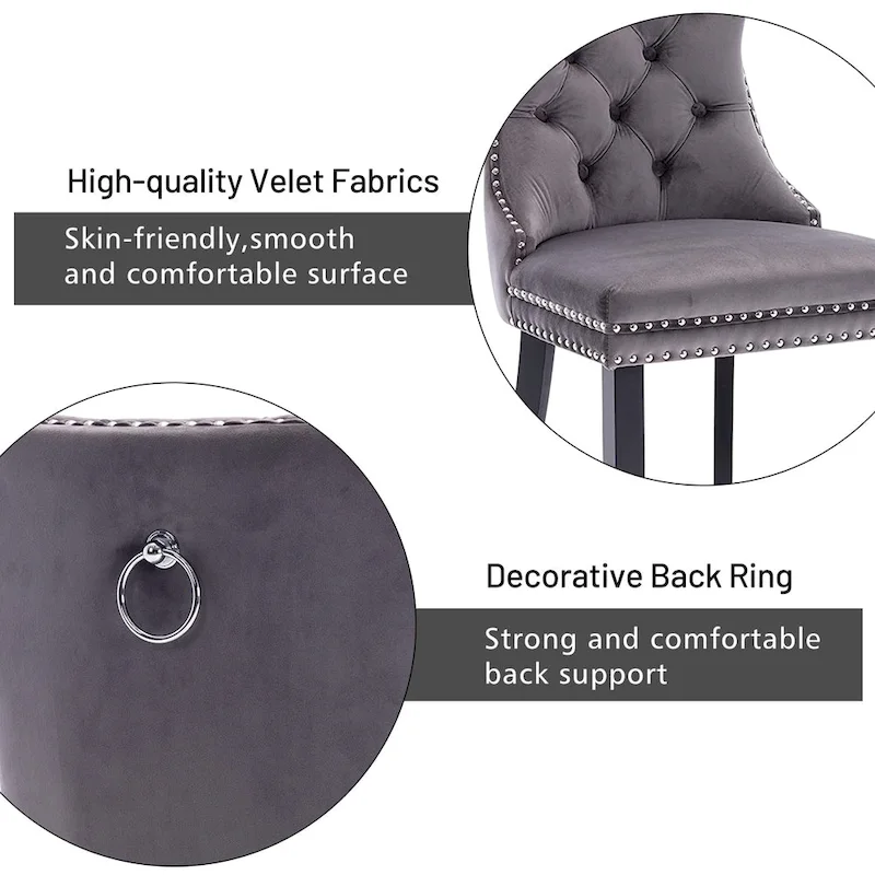 Dining Chairs Set of 6, Luxury Upholstered Velvet Kitchen Chairs Side Chair with Padded Seat Back and Solid Wood Legs - N/A