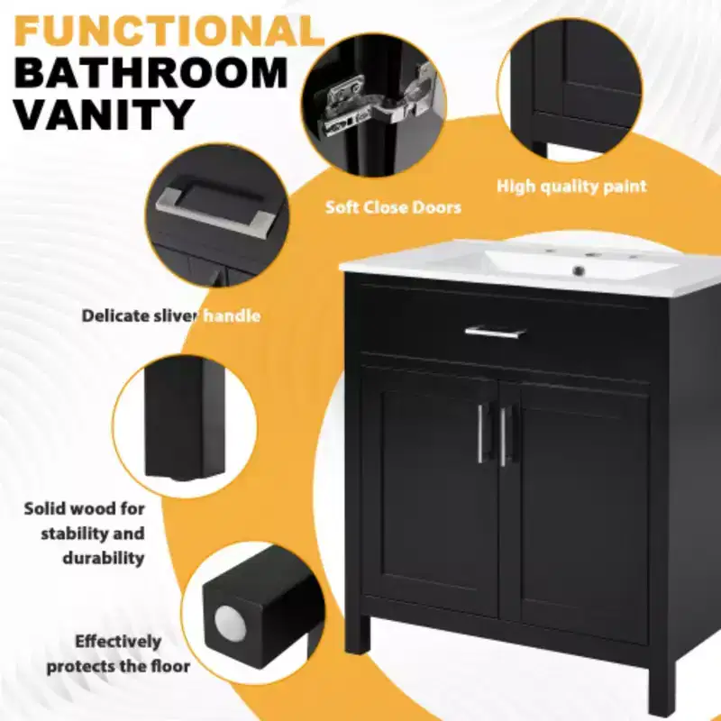 30 Inch Bathroom Storage Cabinet with Ceramic Sink, Small Bathroom Vanity