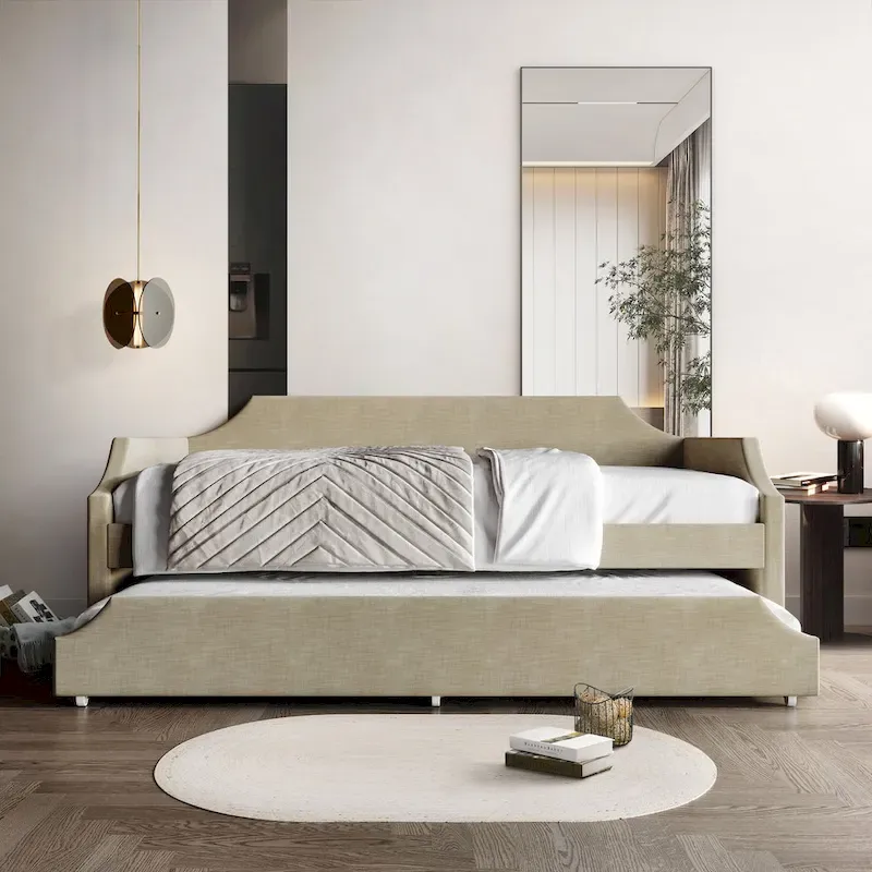 Elegance Linen Upholstered Twin Size Daybed with Trundle
