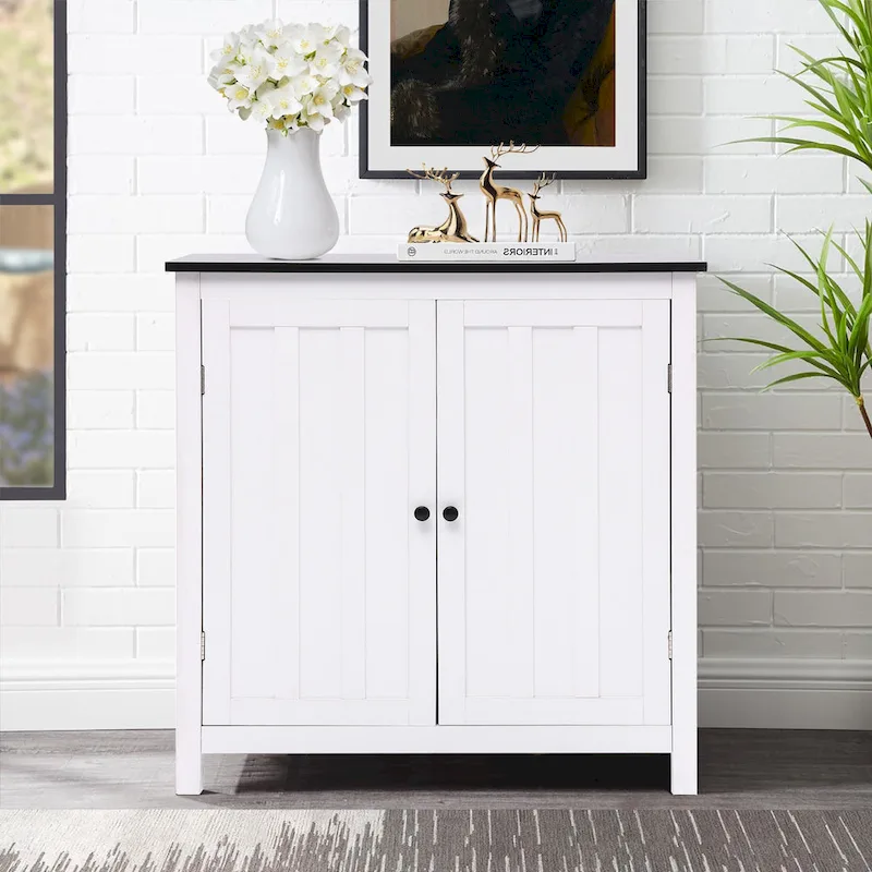 Freestanding 2-Door Bathroom Storage Cabinet with Adjustable Shelf