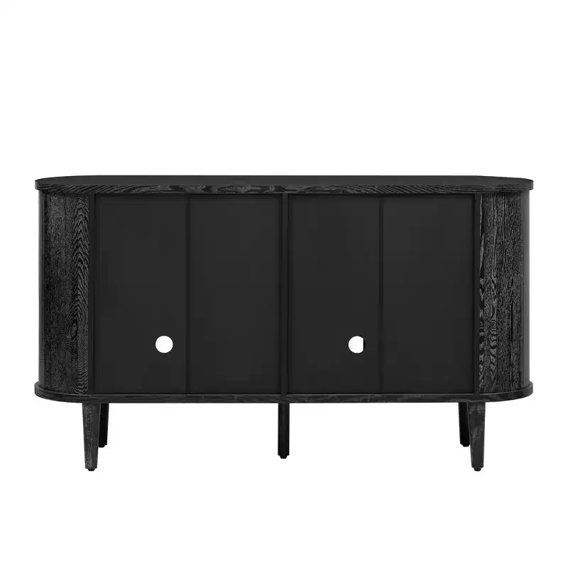 Sideboard Storage Cabinet with Glass Doors and Adjustable Shelves, Black